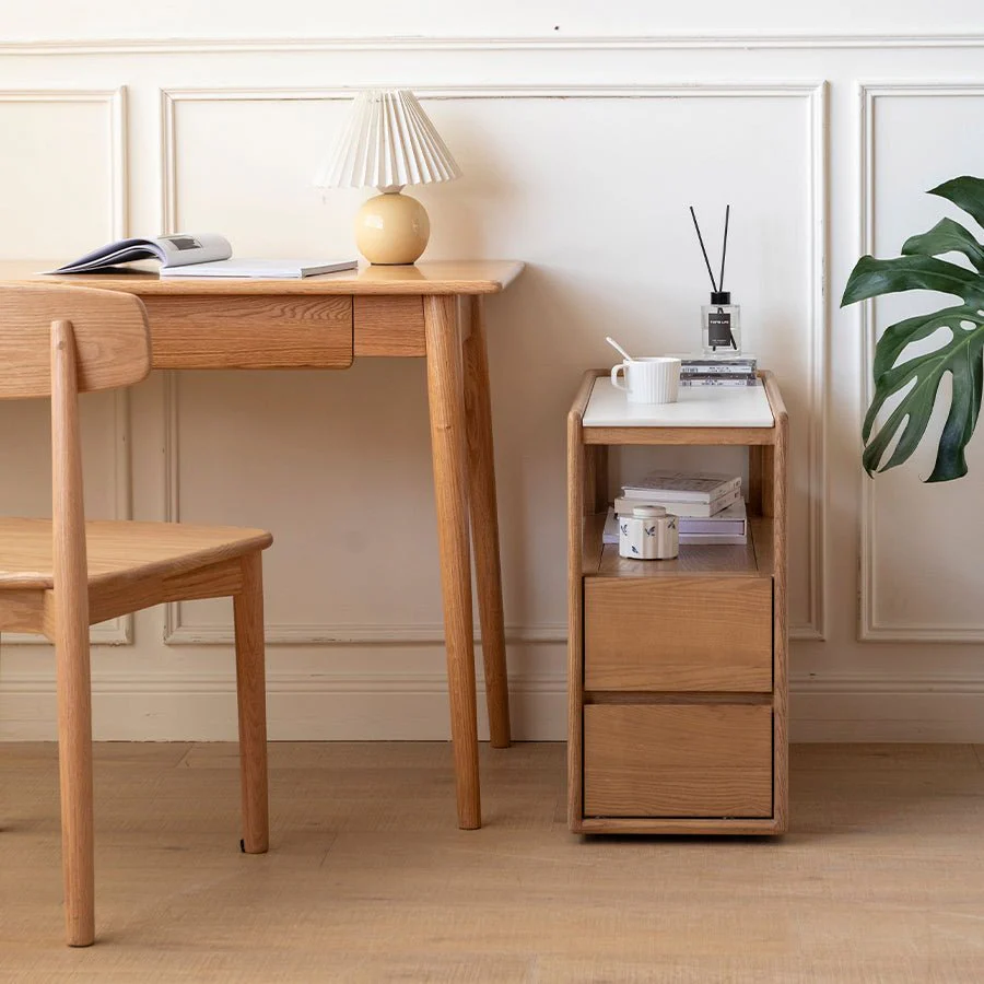 Lisbon Solid Ash Movable Side Table with Ceramic Top - Image 3