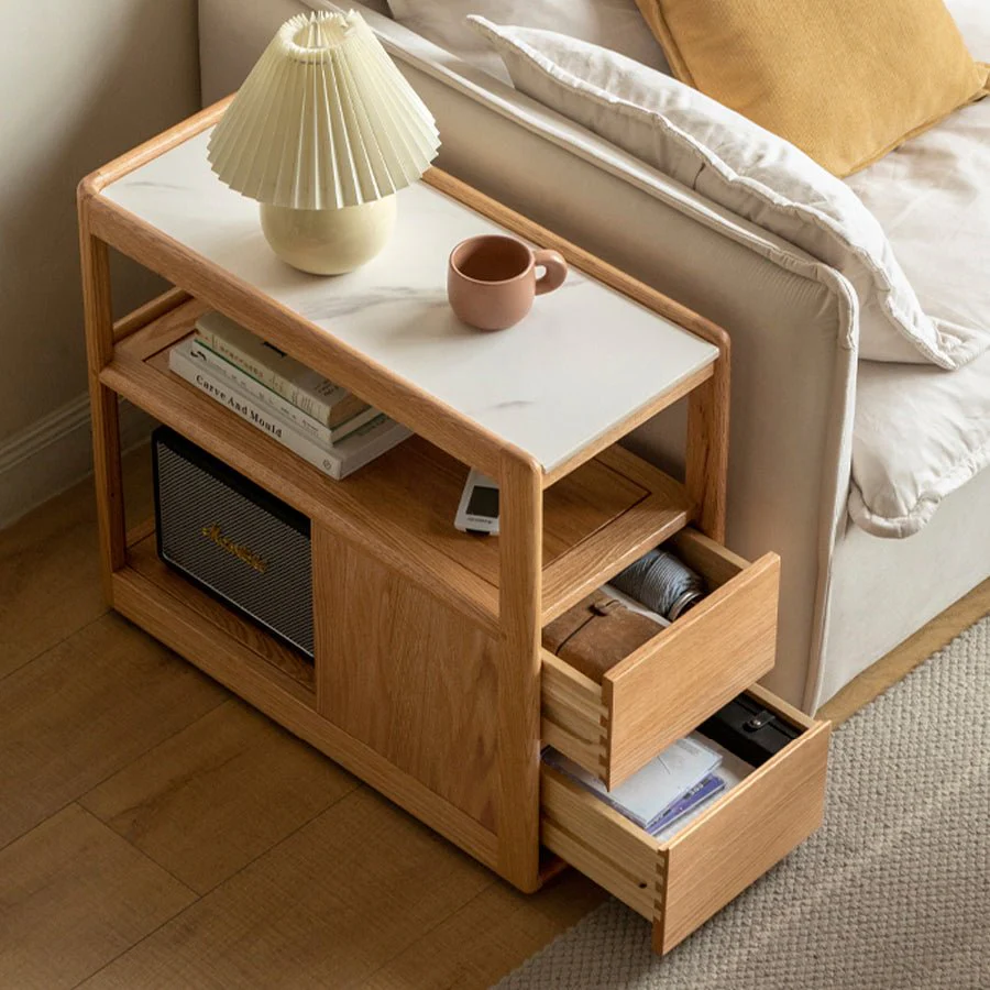 Lisbon Solid Ash Movable Side Table with Ceramic Top - Image 4