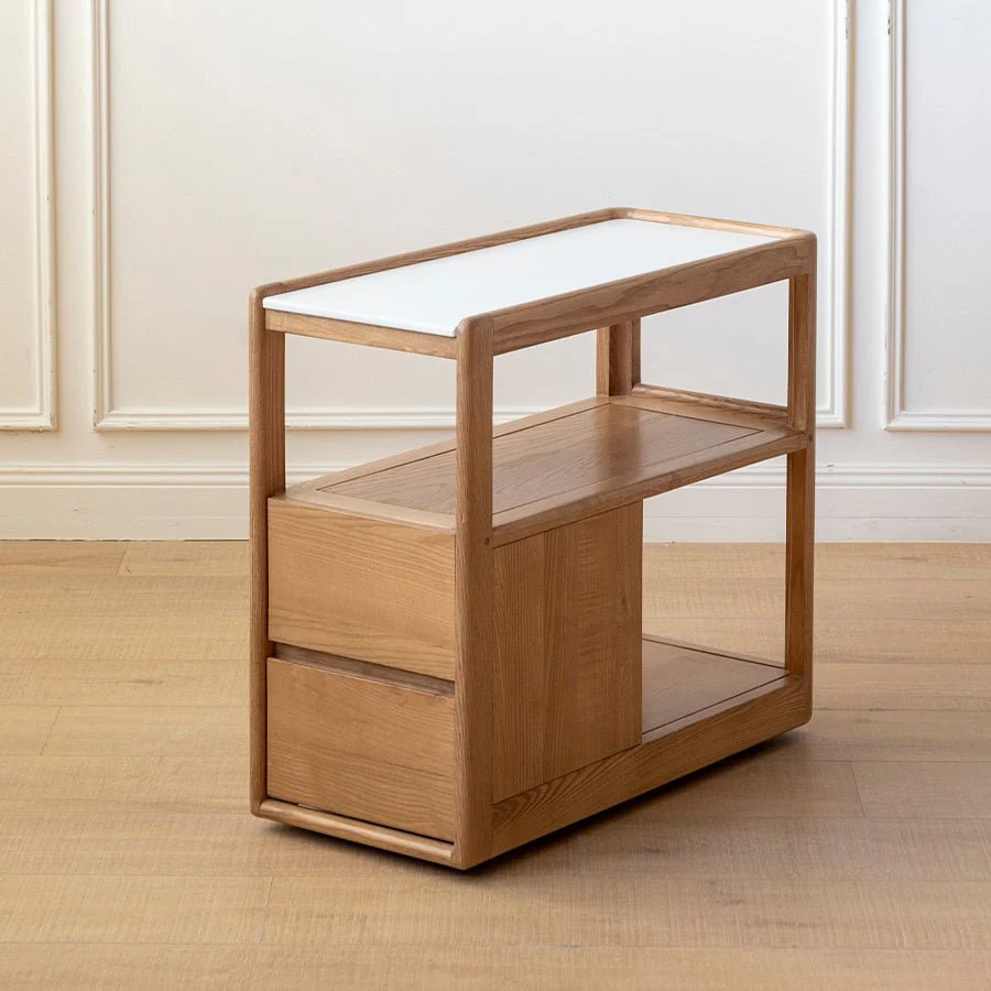 Lisbon Solid Ash Movable Side Table with Ceramic Top - Image 5