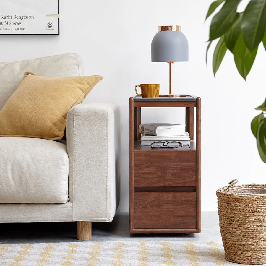 Lisbon Solid Walnut Movable Side Table with Ceramic Top - Image 2