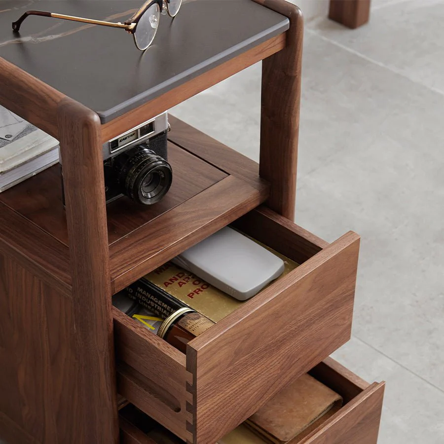 Lisbon Solid Walnut Movable Side Table with Ceramic Top - Image 6