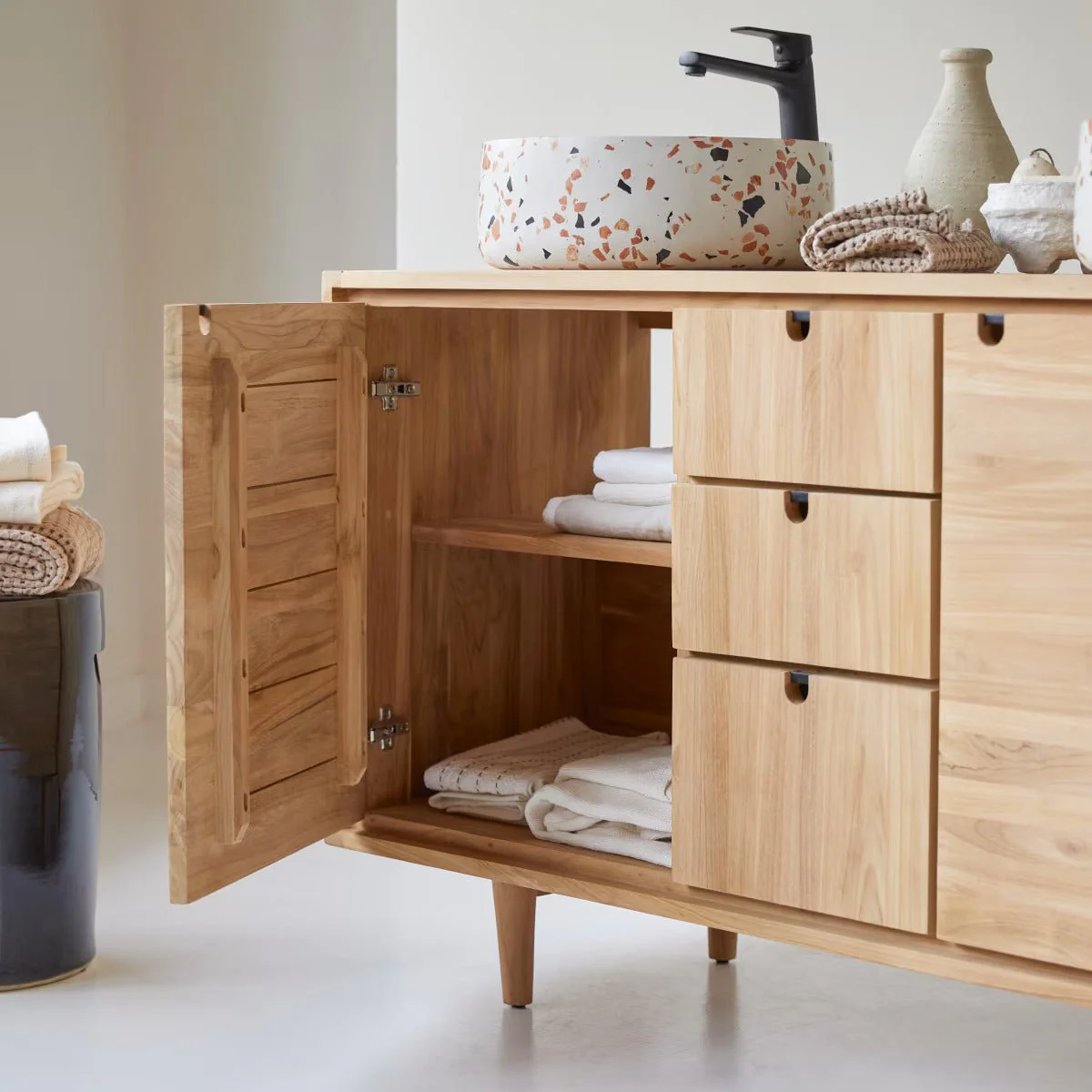 Lorris Natural Solid Oak Double Basin Vanity Unit - Image 3