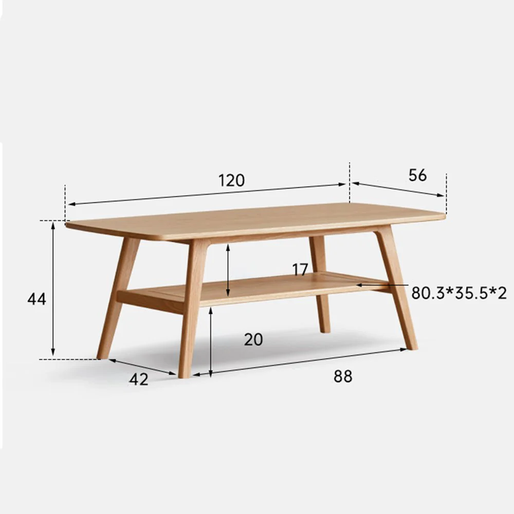 Lubin Natural Solid Oak Coffee Table with Shelf - Image 11