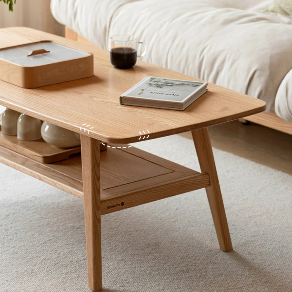 Lubin Natural Solid Oak Coffee Table with Shelf - Image 2