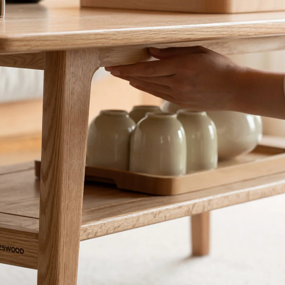 Lubin Natural Solid Oak Coffee Table with Shelf - Image 8