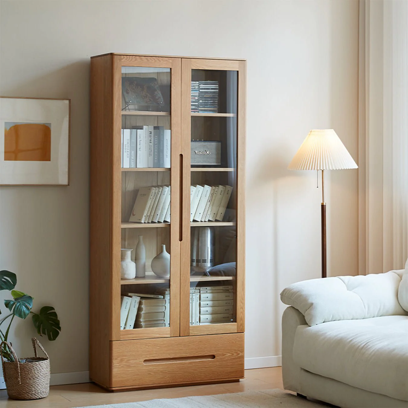 Manchester Natural Solid Oak Display Bookcase Cabinet