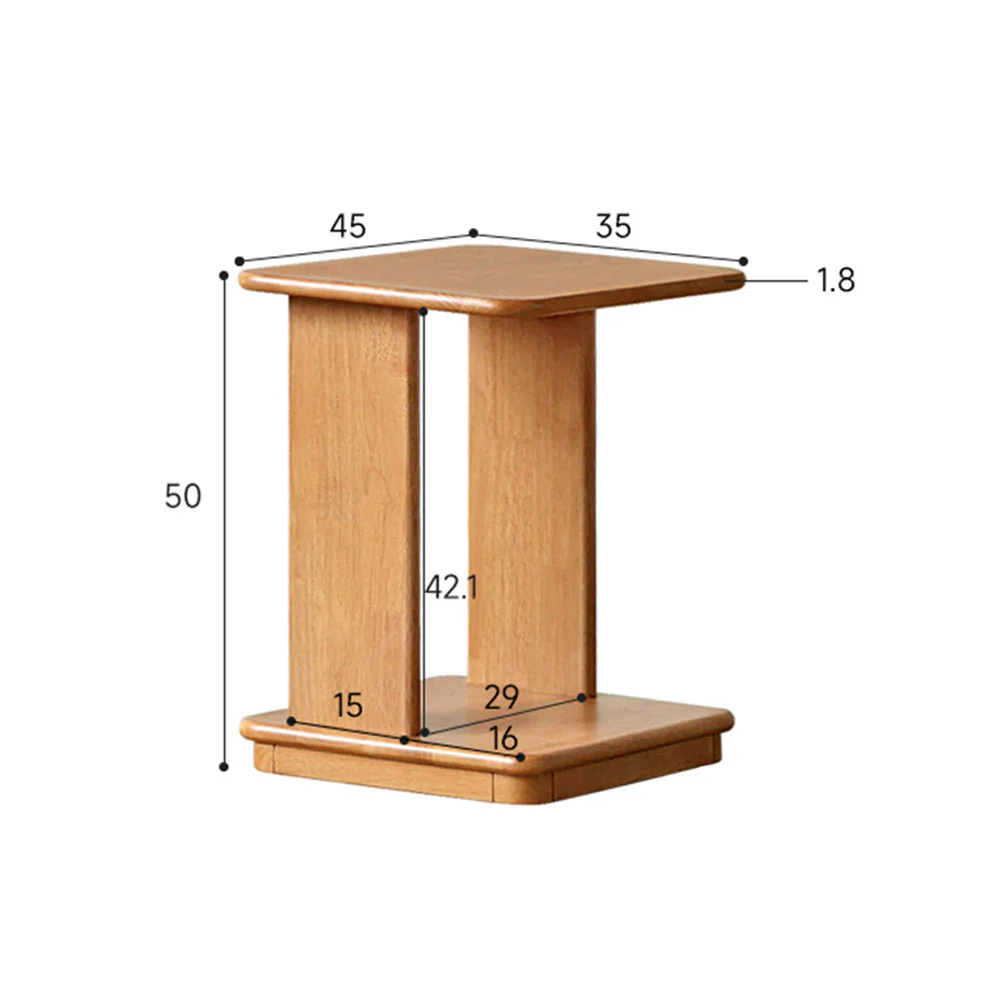 Mantinos Solid Rubber Wood C-Shape Side Table with Caster Wheels - Image 14