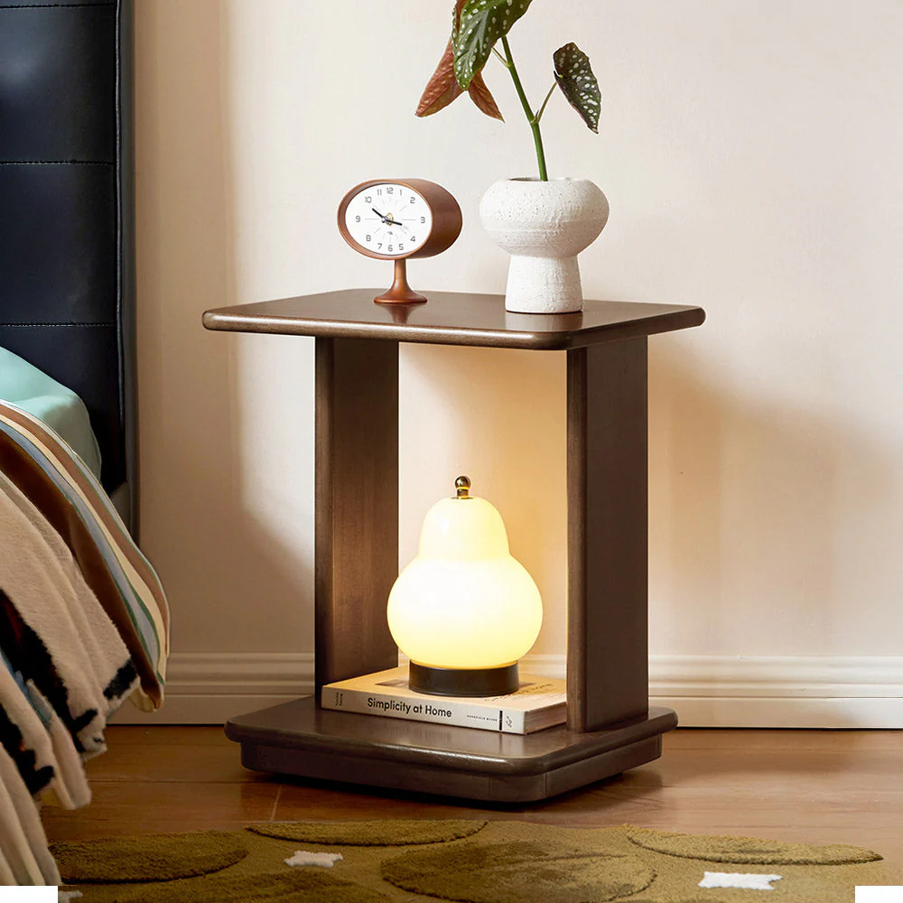 Mantinos Solid Rubber Wood C-Shape Side Table with Caster Wheels - Image 2