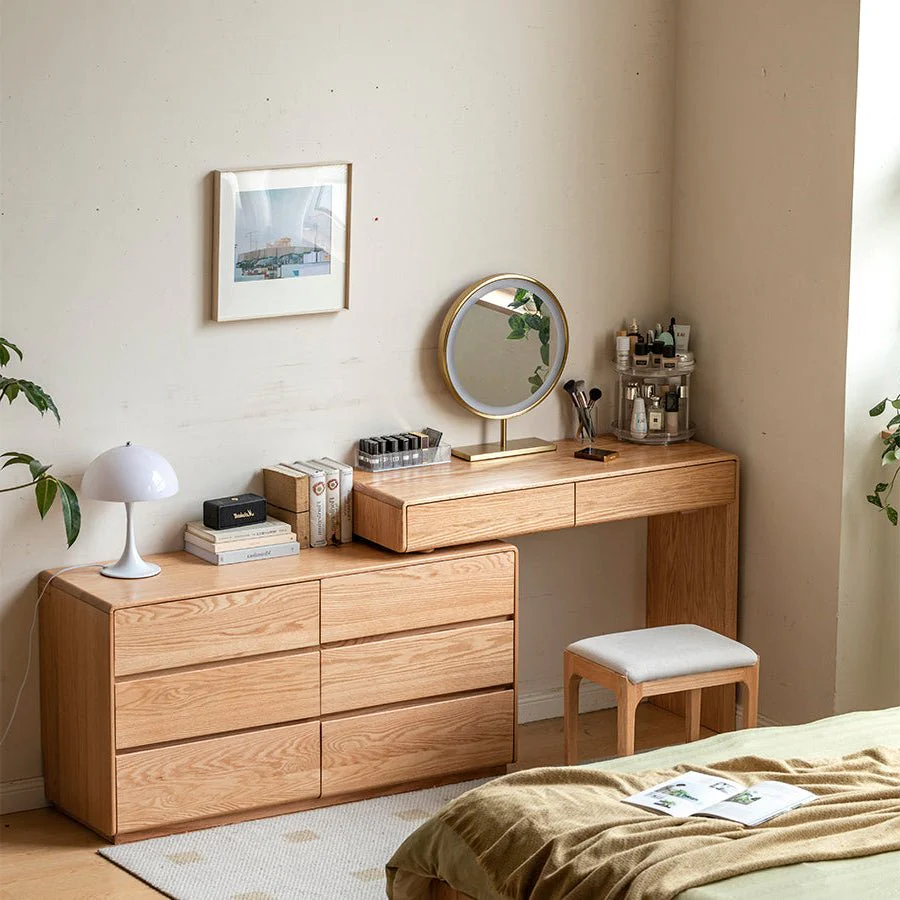 Millbourn Solid Oak Extending Turning Dressing Table with Chest of Drawers