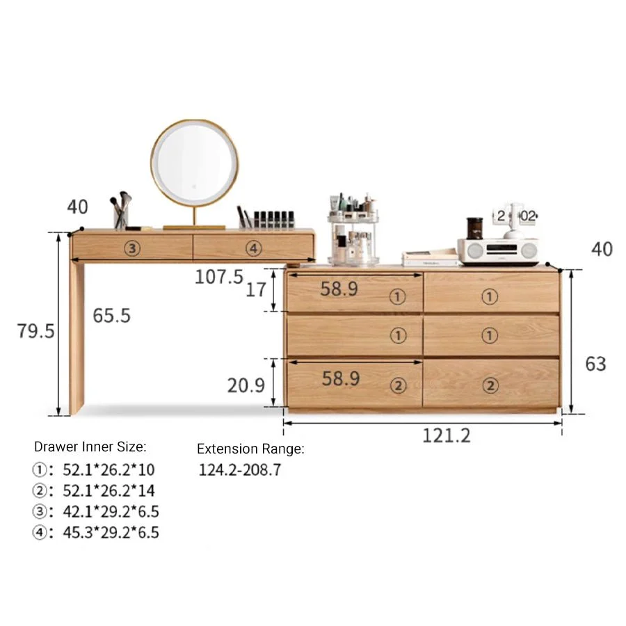 Millbourn Solid Oak Extending Turning Dressing Table with Chest of Drawers - Image 7