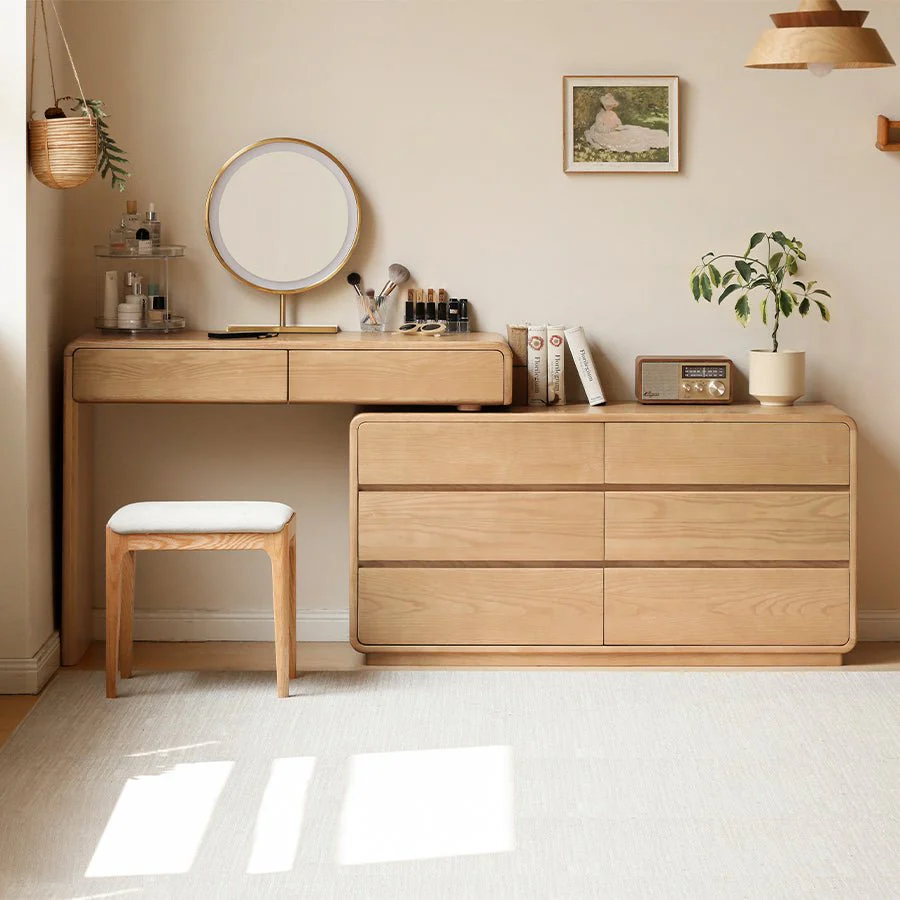 Millburn Solid Ash Extending Turning Dressing Table with Chest of Drawers