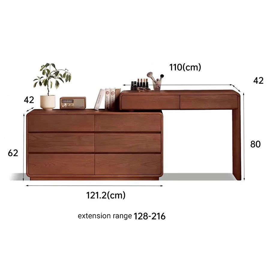 Millburn Solid Ash Extending Turning Dressing Table with Chest of Drawers - Image 11