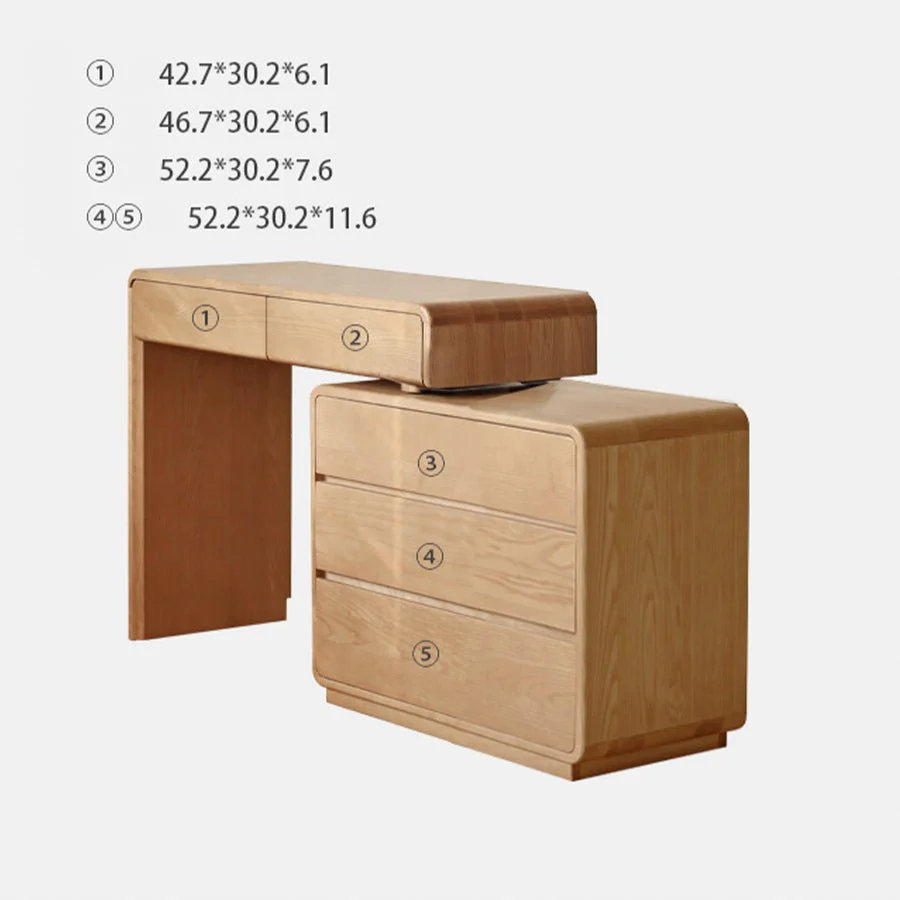 Millburn Solid Ash Extending Turning Dressing Table with Chest of Drawers - Image 12