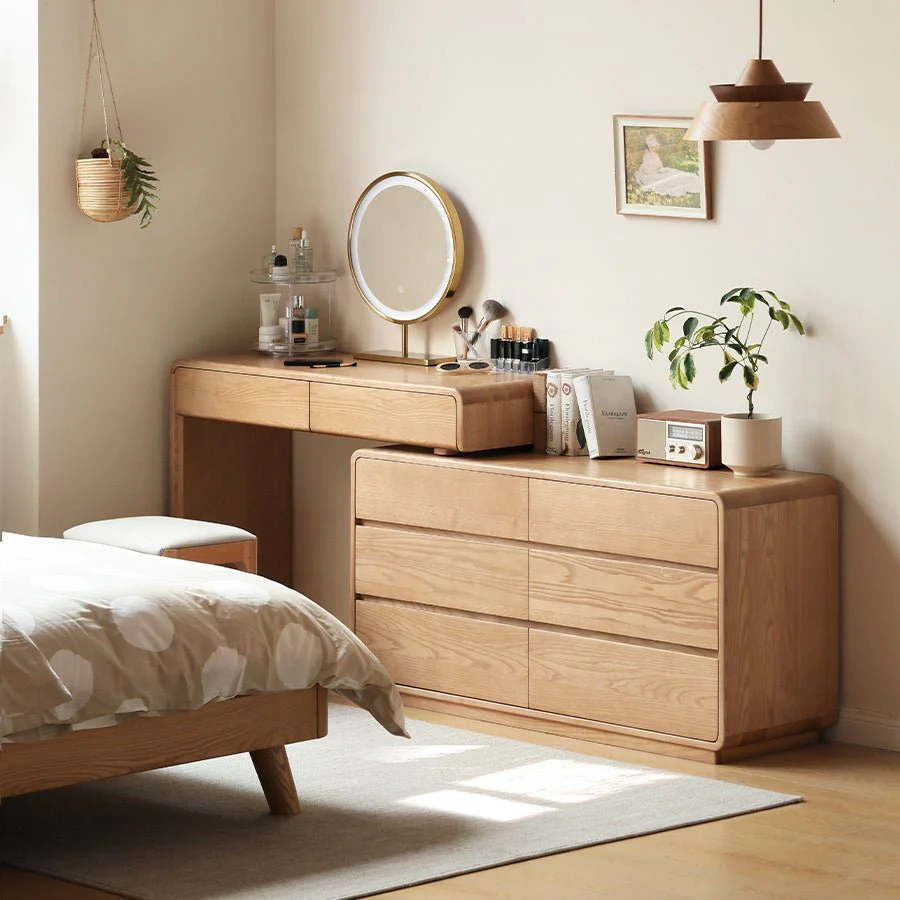 Millburn Solid Ash Extending Turning Dressing Table with Chest of Drawers - Image 2