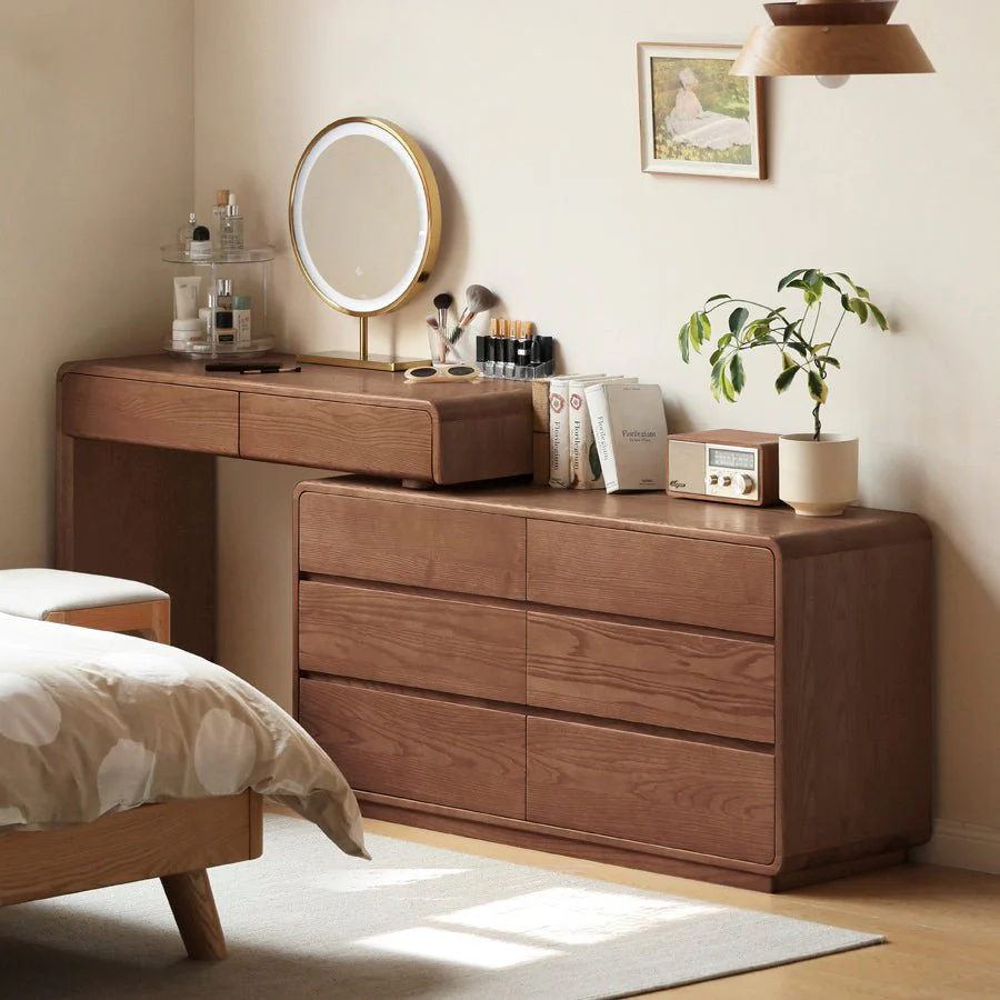 Millburn Solid Ash Extending Turning Dressing Table with Chest of Drawers - Image 3