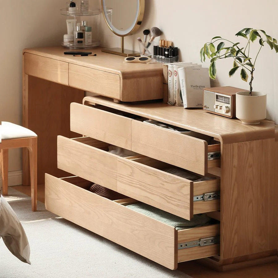 Millburn Solid Ash Extending Turning Dressing Table with Chest of Drawers - Image 4