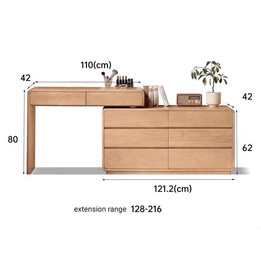 Millburn Solid Ash Extending Turning Dressing Table with Chest of Drawers - Image 8