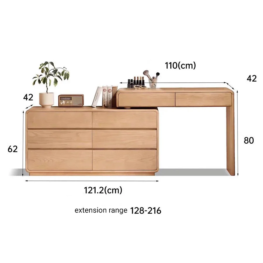 Millburn Solid Ash Extending Turning Dressing Table with Chest of Drawers - Image 9