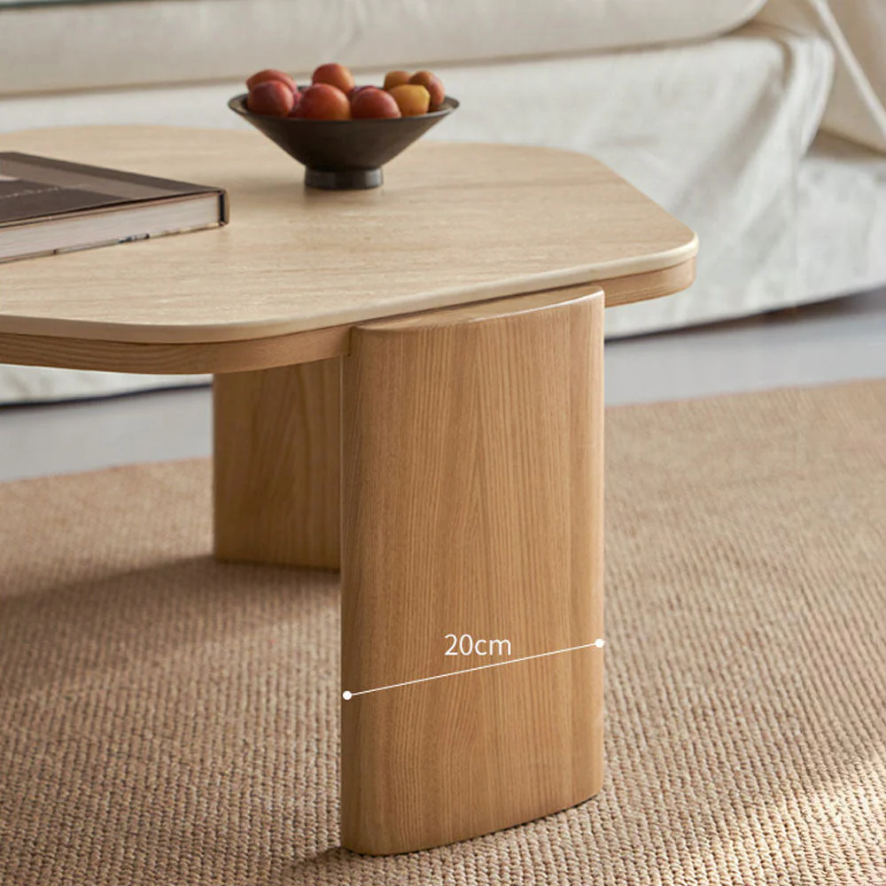 Millis Natural Solid Ash Coffee Table with Travertine Top - Image 6