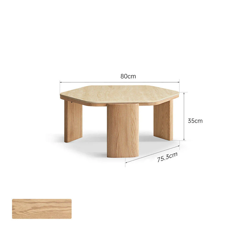 Millis Natural Solid Ash Coffee Table with Travertine Top - Image 7