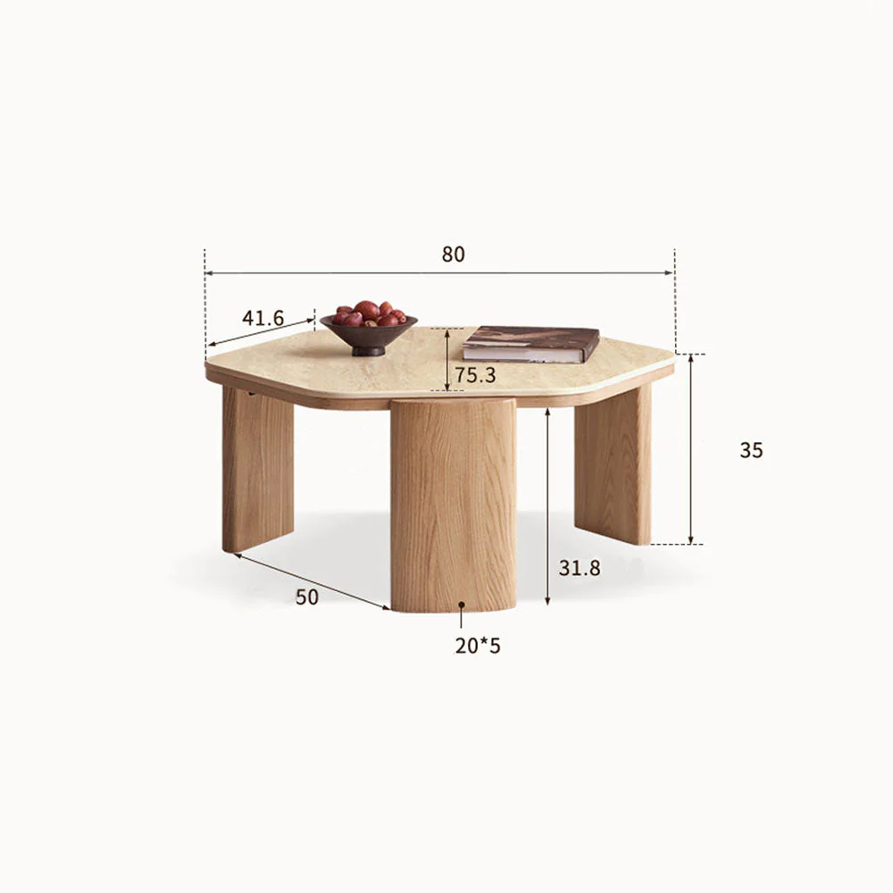 Millis Natural Solid Ash Coffee Table with Travertine Top - Image 8