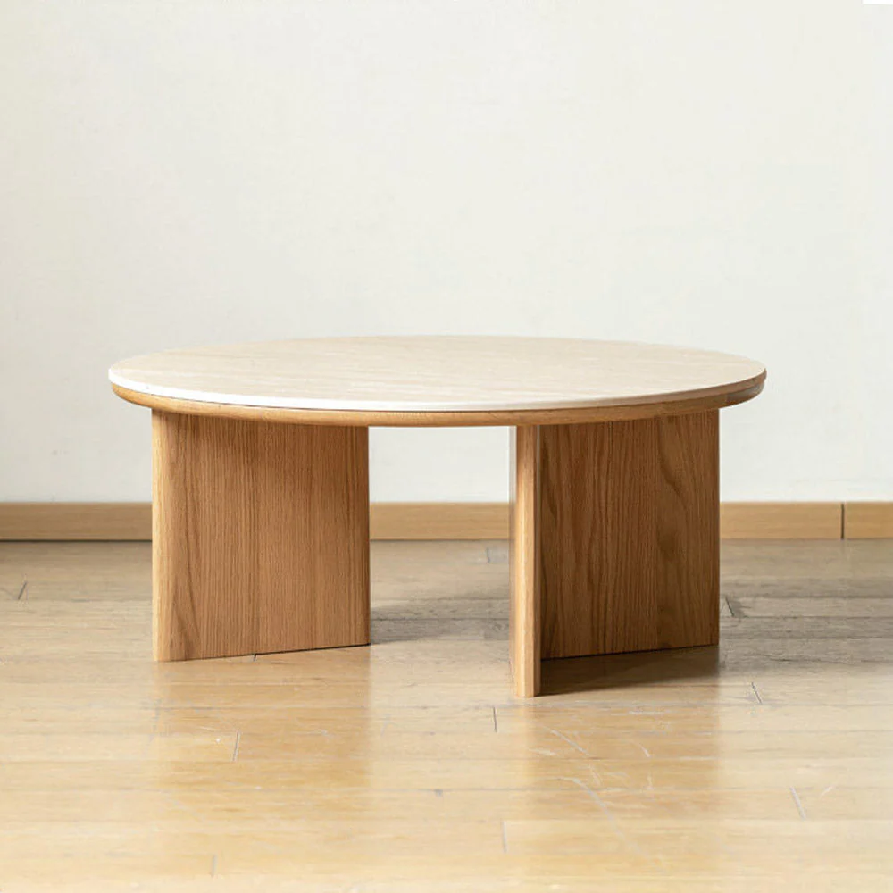 Mirto Natural Solid Oak Coffee Table with Travertine Top - Image 5