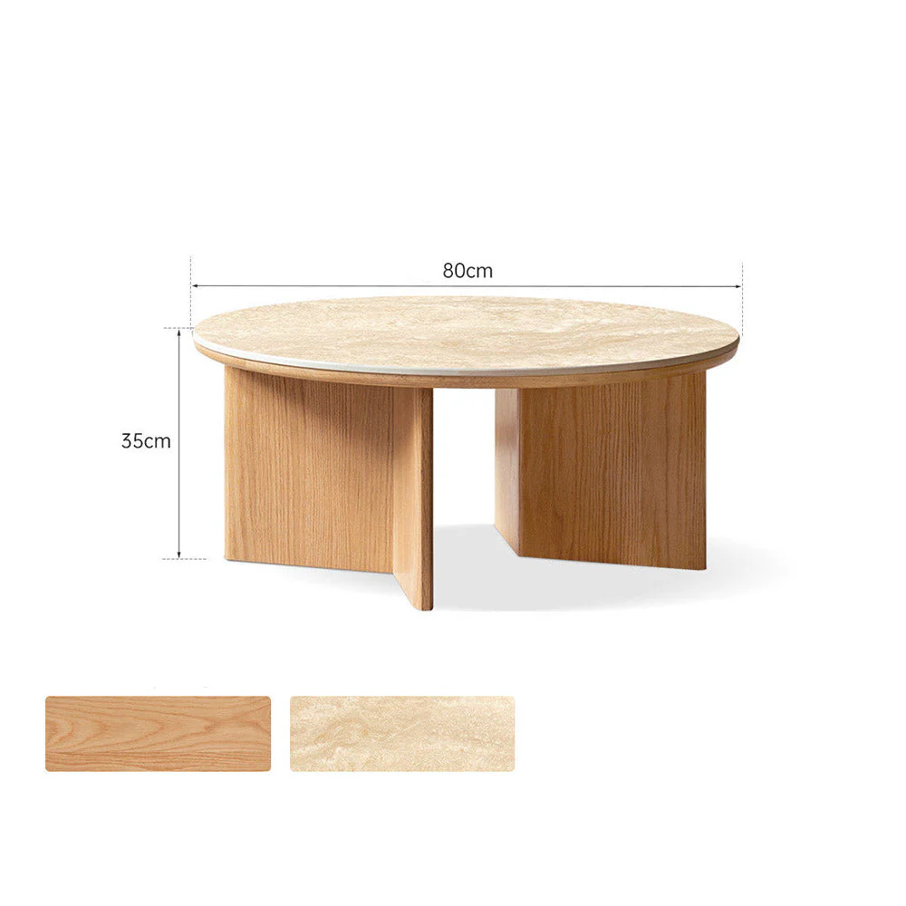 Mirto Natural Solid Oak Coffee Table with Travertine Top - Image 8