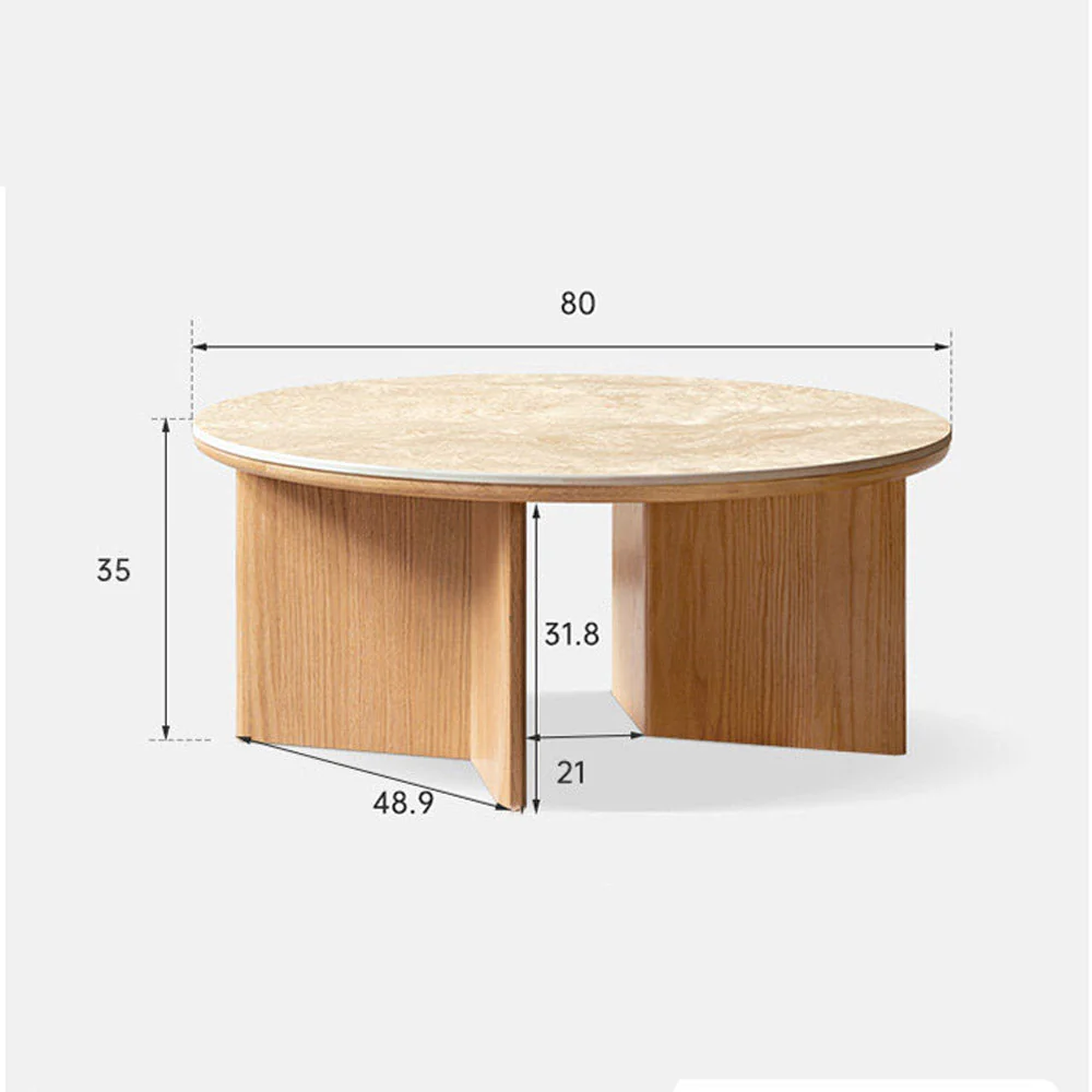 Mirto Natural Solid Oak Coffee Table with Travertine Top - Image 9