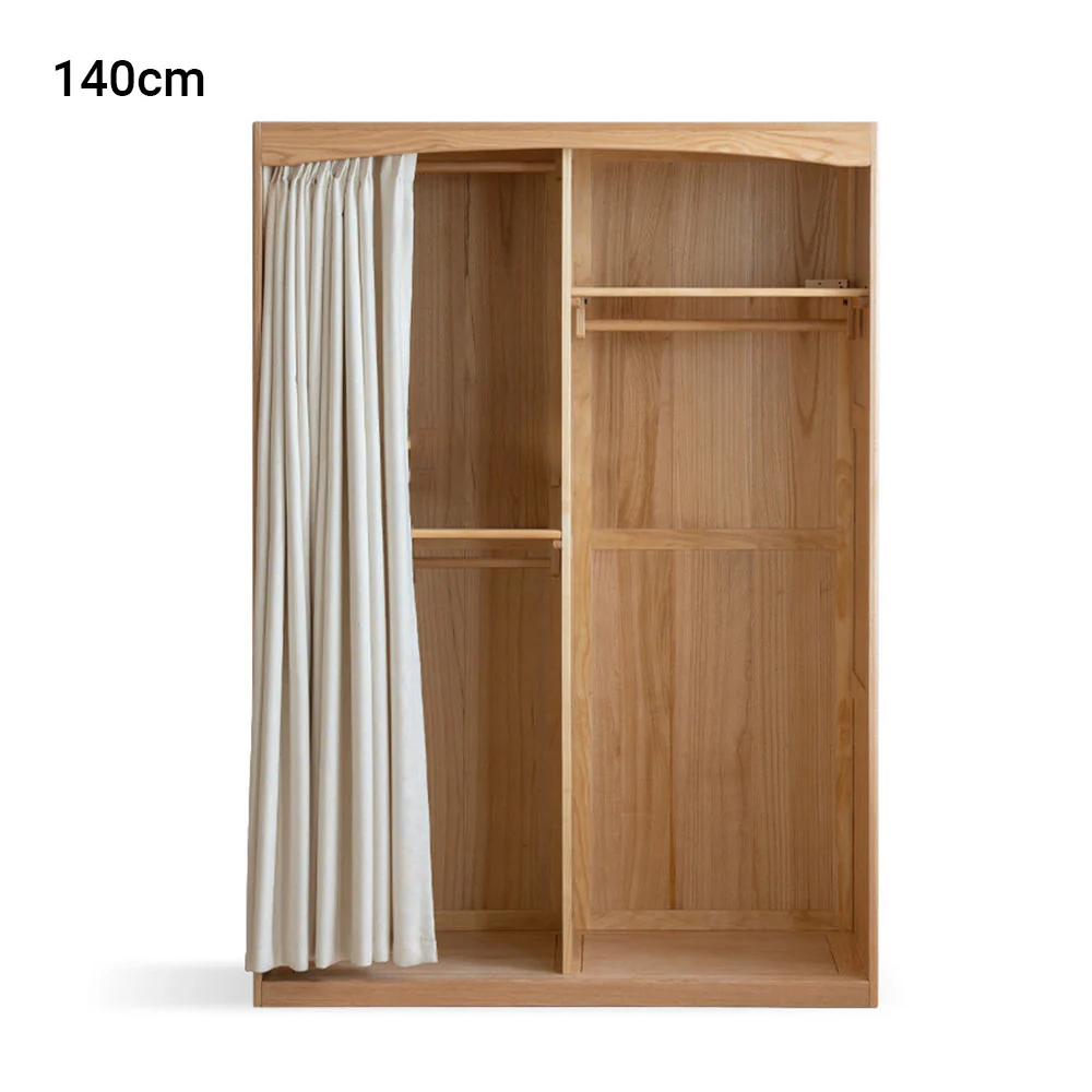 Naila Natural Solid Oak Wardrobe with Curtain - Image 10