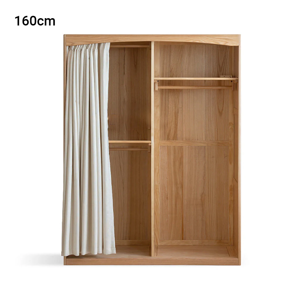 Naila Natural Solid Oak Wardrobe with Curtain - Image 11