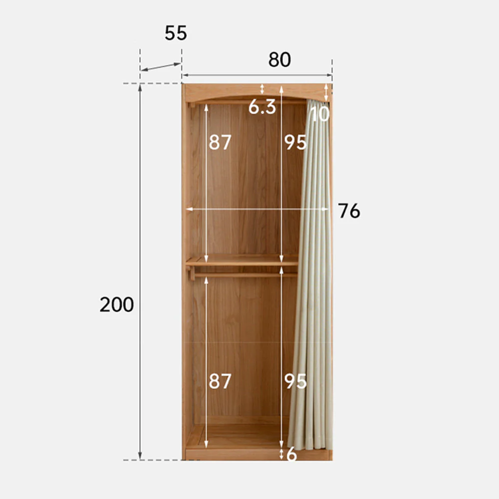 Naila Natural Solid Oak Wardrobe with Curtain - Image 12