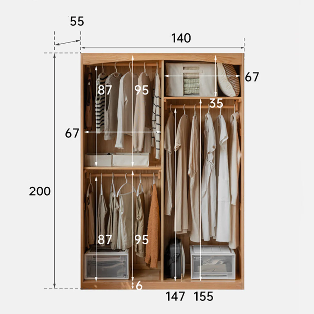 Naila Natural Solid Oak Wardrobe with Curtain - Image 13