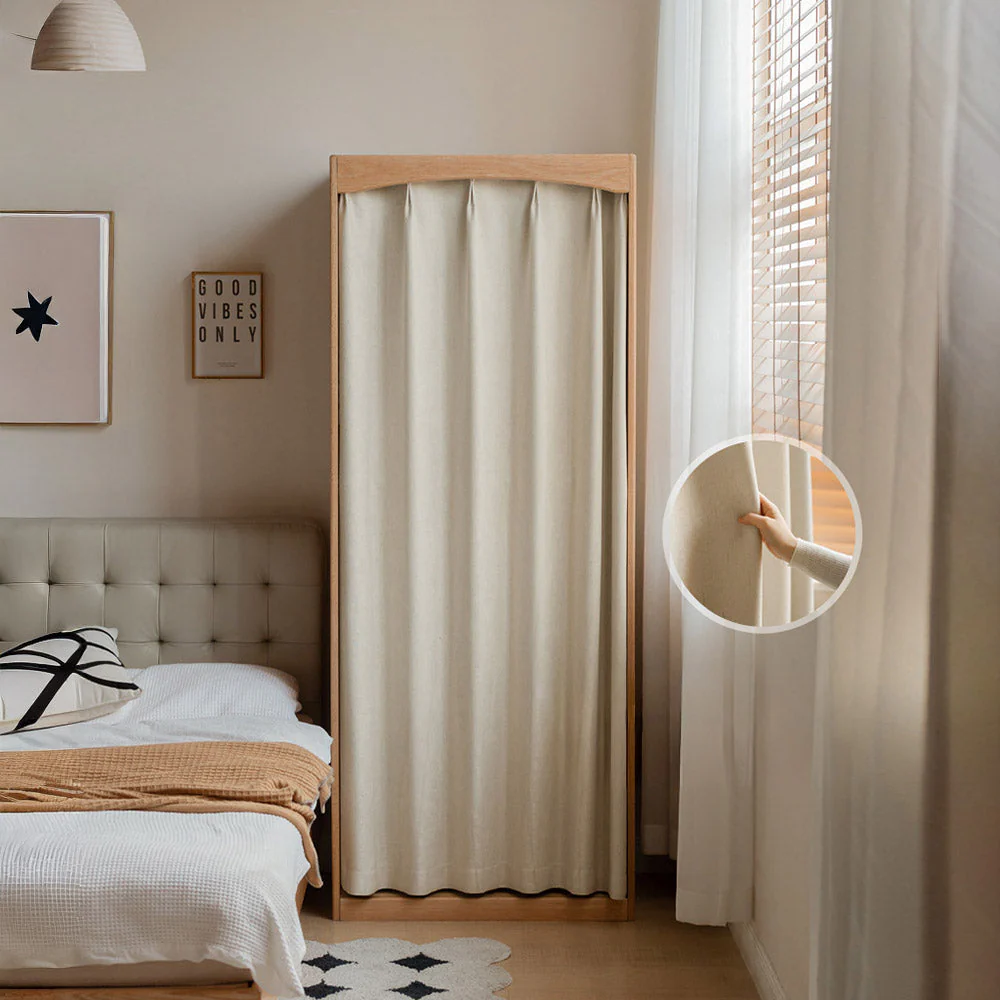 Naila Natural Solid Oak Wardrobe with Curtain - Image 2