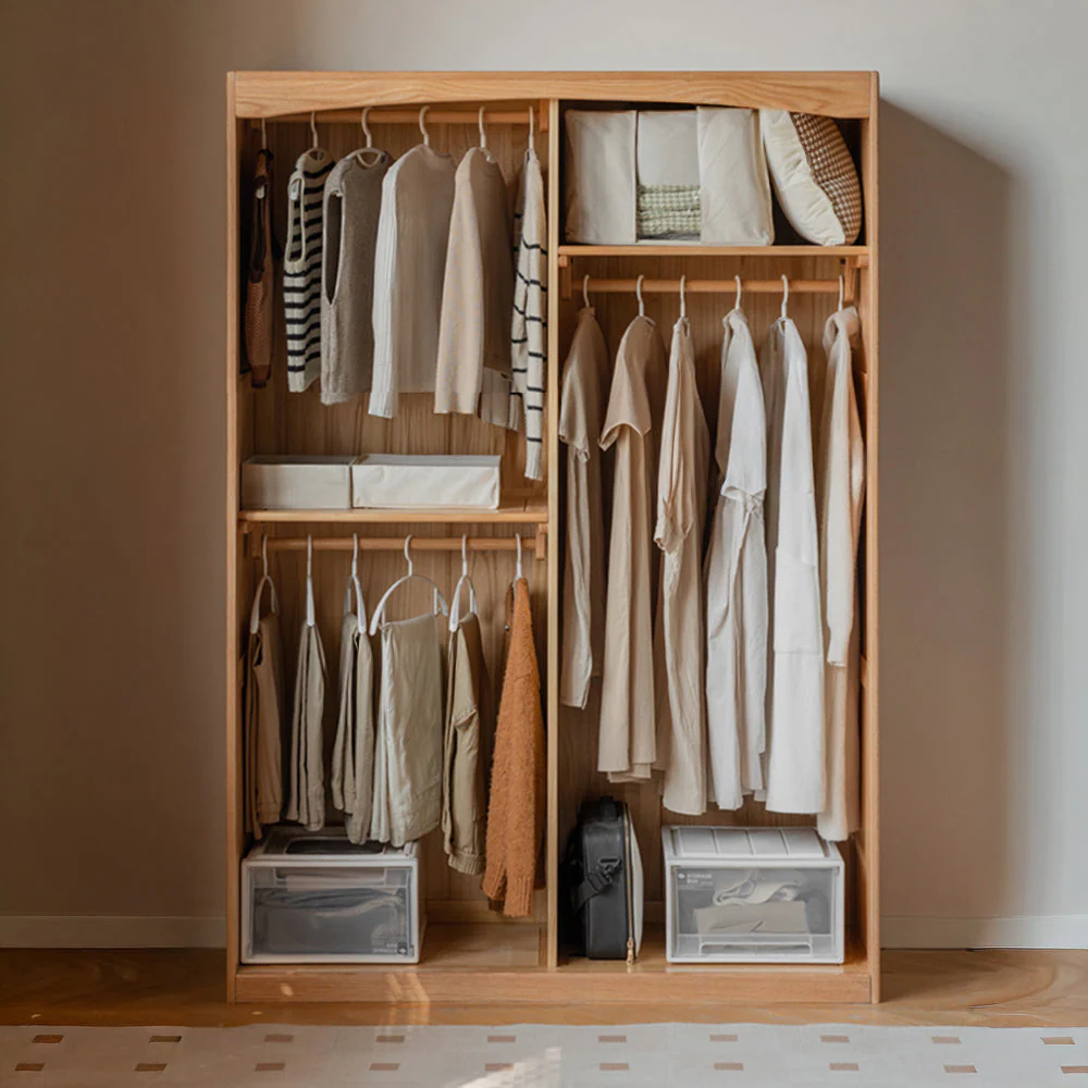Naila Natural Solid Oak Wardrobe with Curtain - Image 3