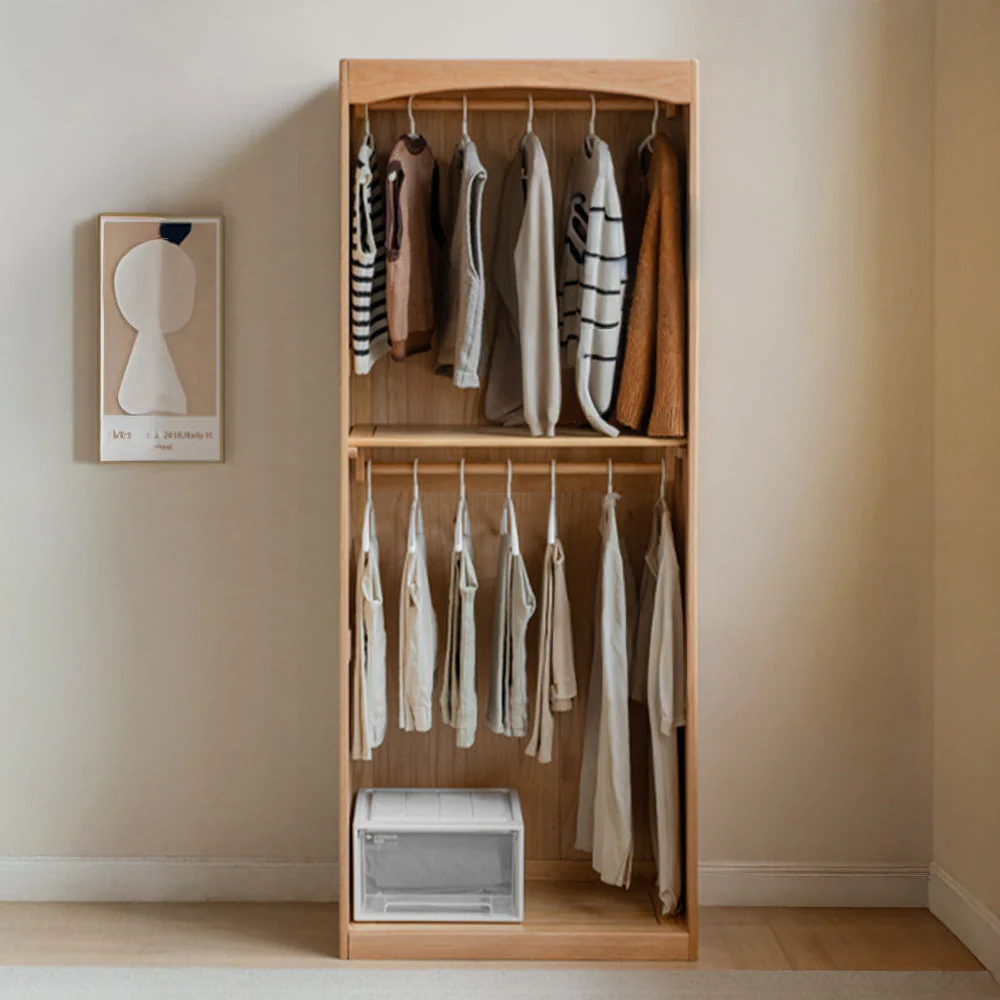 Naila Natural Solid Oak Wardrobe with Curtain - Image 4