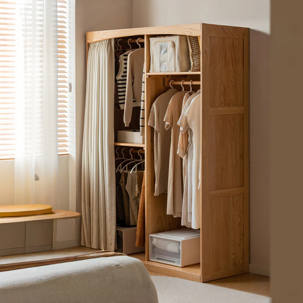 Naila Natural Solid Oak Wardrobe with Curtain - Image 5