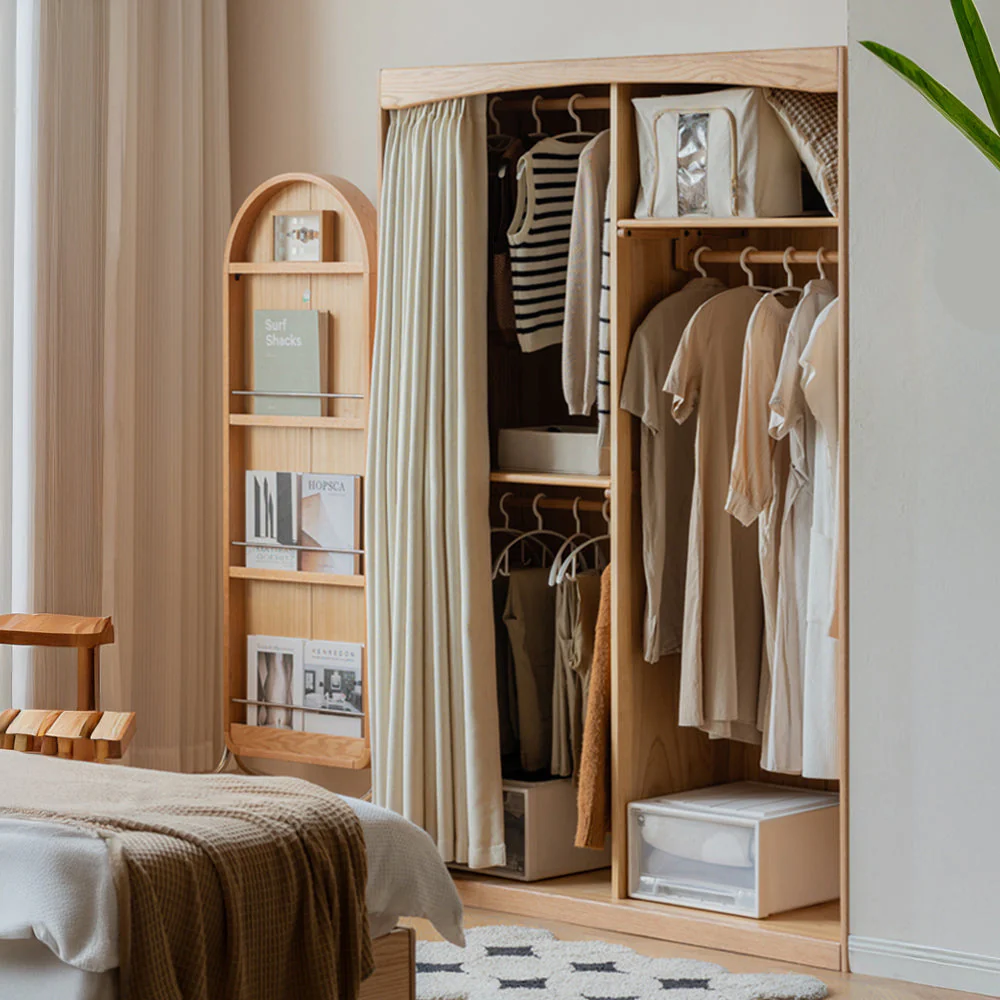 Naila Natural Solid Oak Wardrobe with Curtain - Image 7