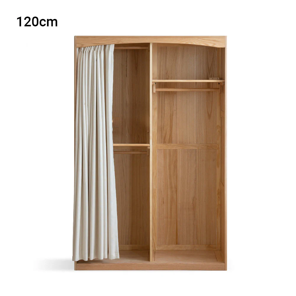 Naila Natural Solid Oak Wardrobe with Curtain - Image 9