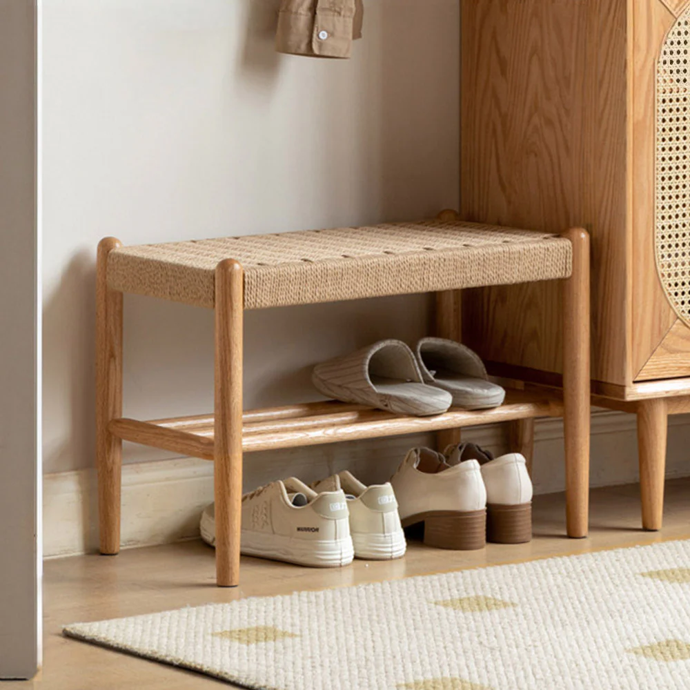 Nara Natural Solid Oak Shoe Bench