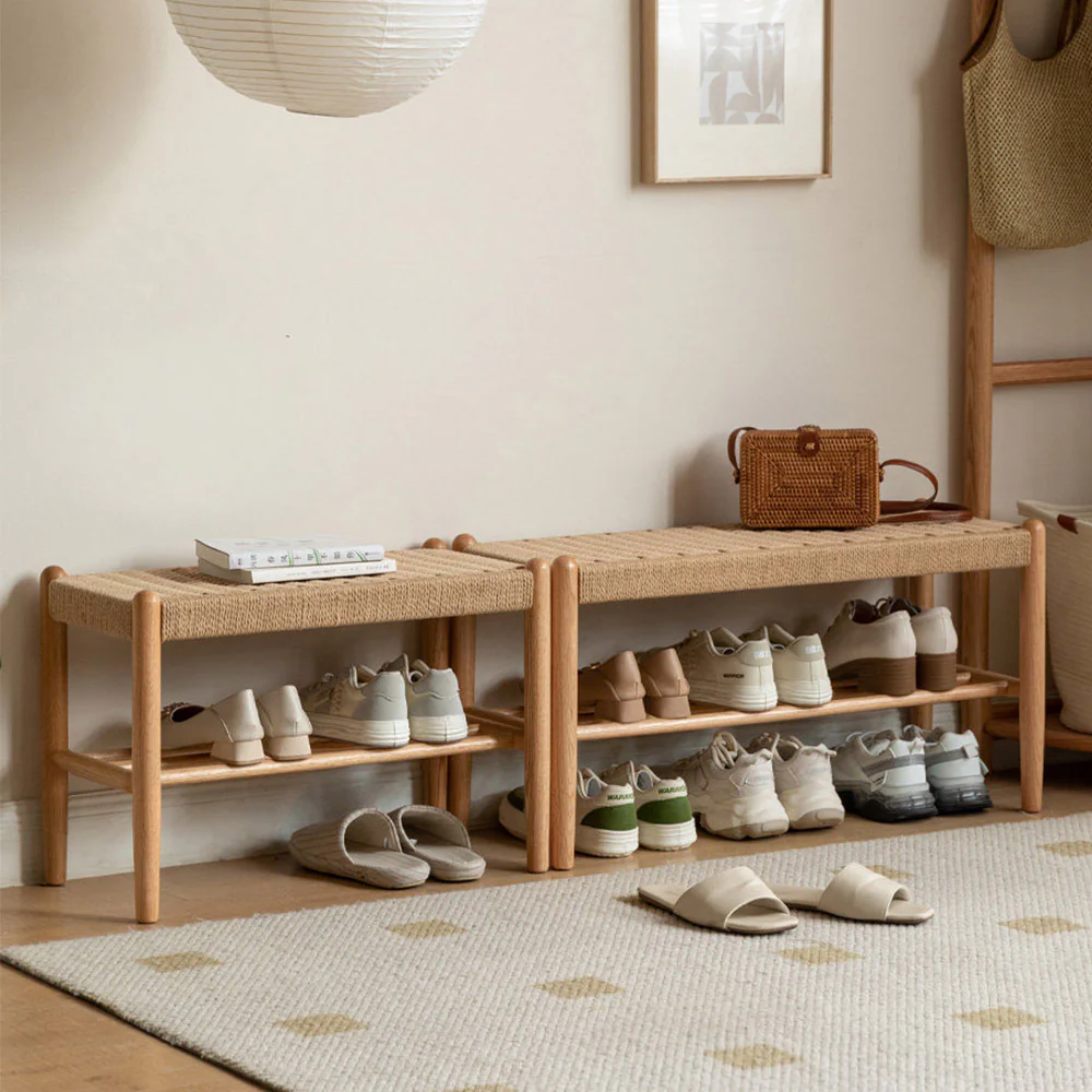 Nara Natural Solid Oak Shoe Bench - Image 4