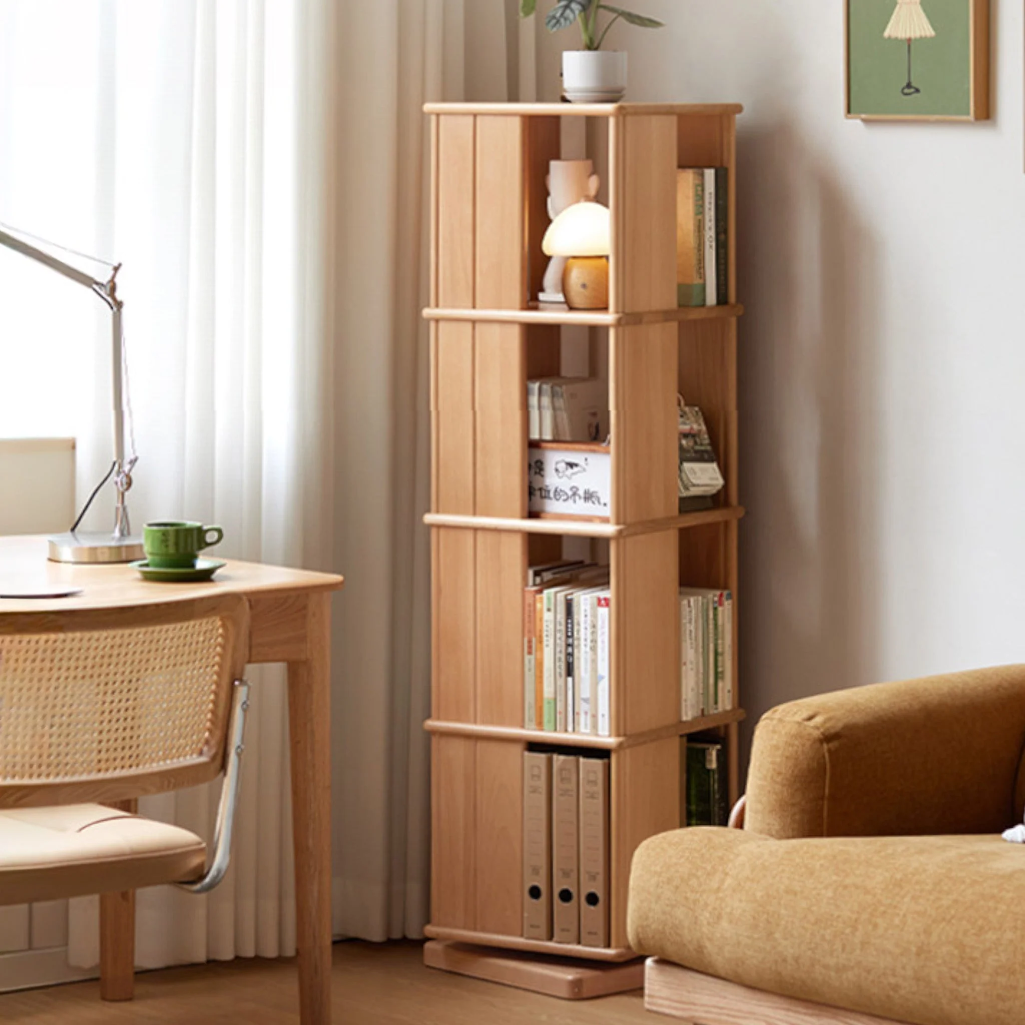 Nerola Natural Solid Beech Rotating Bookshelf - Image 2