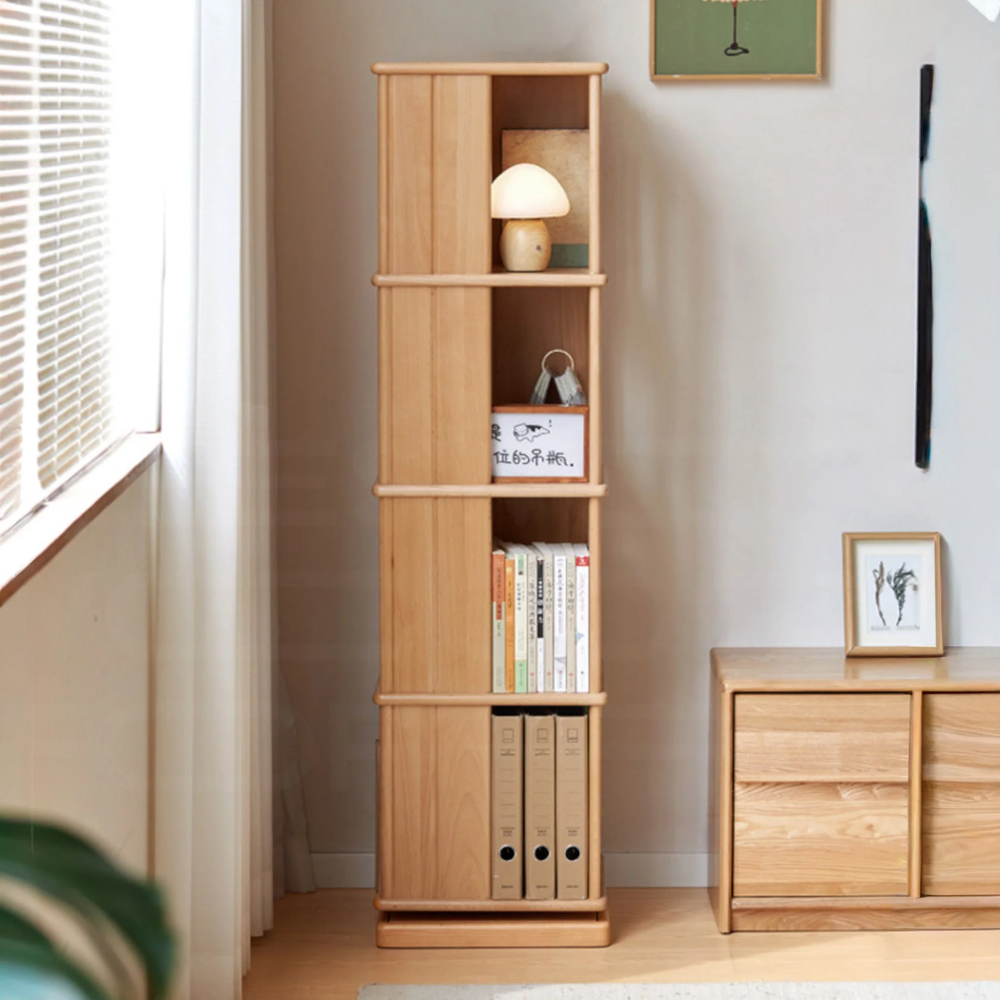 Nerola Natural Solid Beech Rotating Bookshelf - Image 3