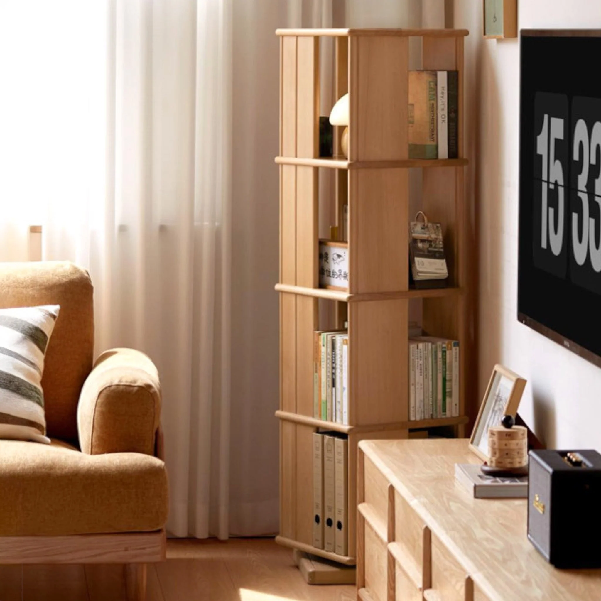 Nerola Natural Solid Beech Rotating Bookshelf - Image 4