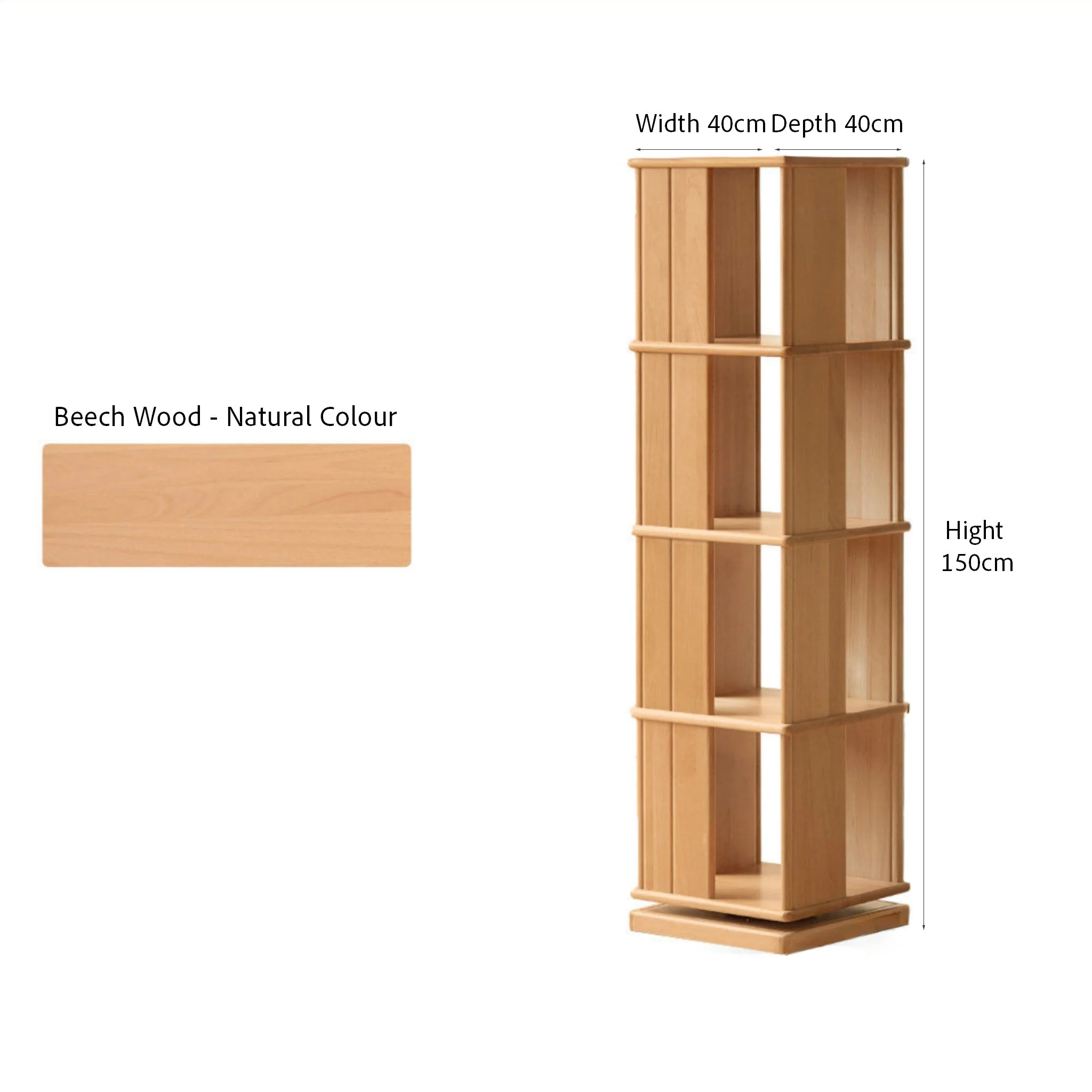 Nerola Natural Solid Beech Rotating Bookshelf - Image 9