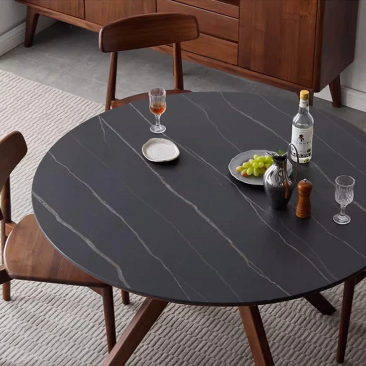 Nest Solid Walnut Round Dining Table with Ceramic Marble Top - Image 3