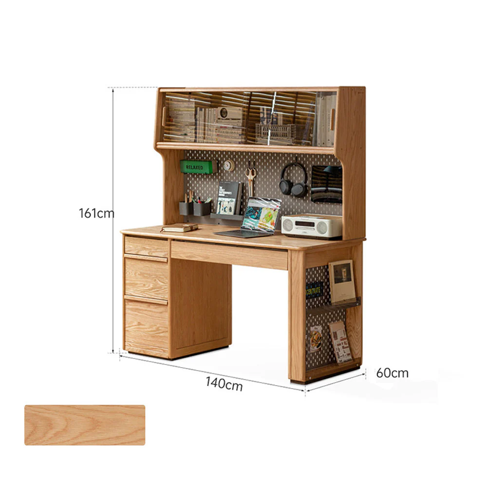 Oliveri Natural Solid Oak Desk with Hutch - Image 15