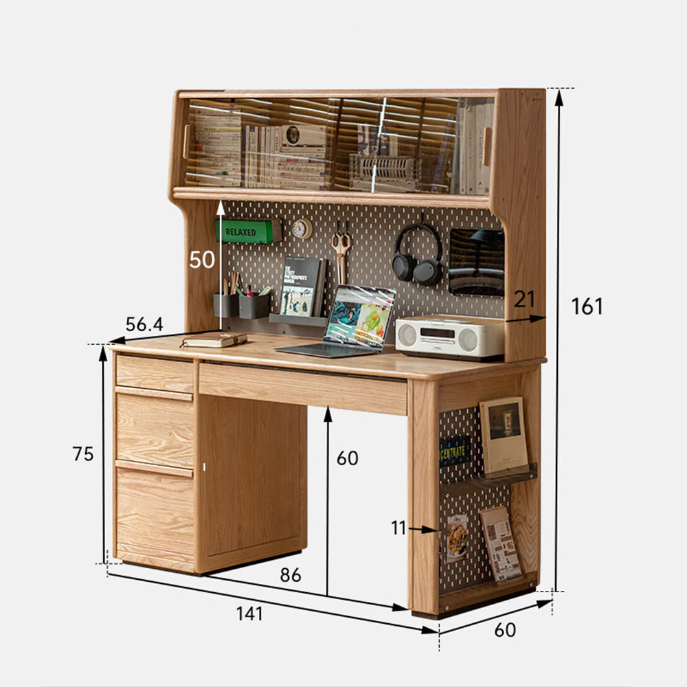 Oliveri Natural Solid Oak Desk with Hutch - Image 16