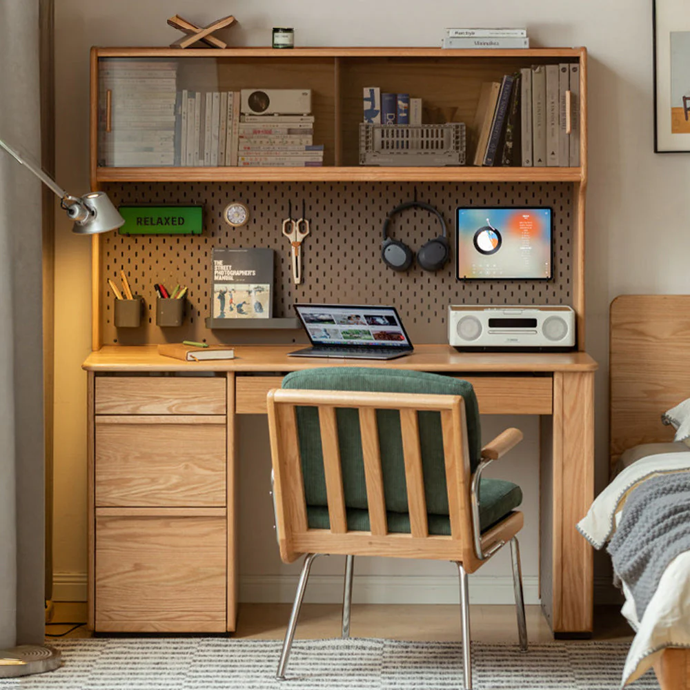 Oliveri Natural Solid Oak Desk with Hutch - Image 2