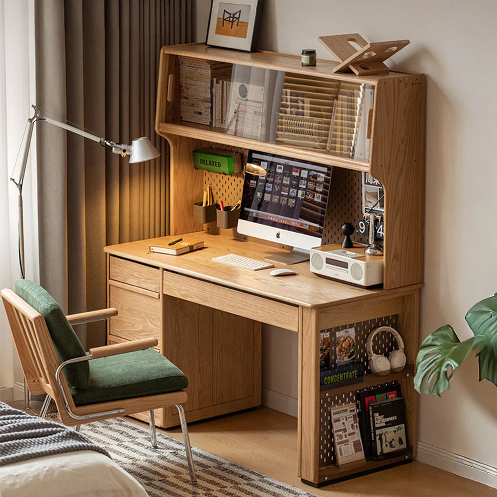 Oliveri Natural Solid Oak Desk with Hutch - Image 3