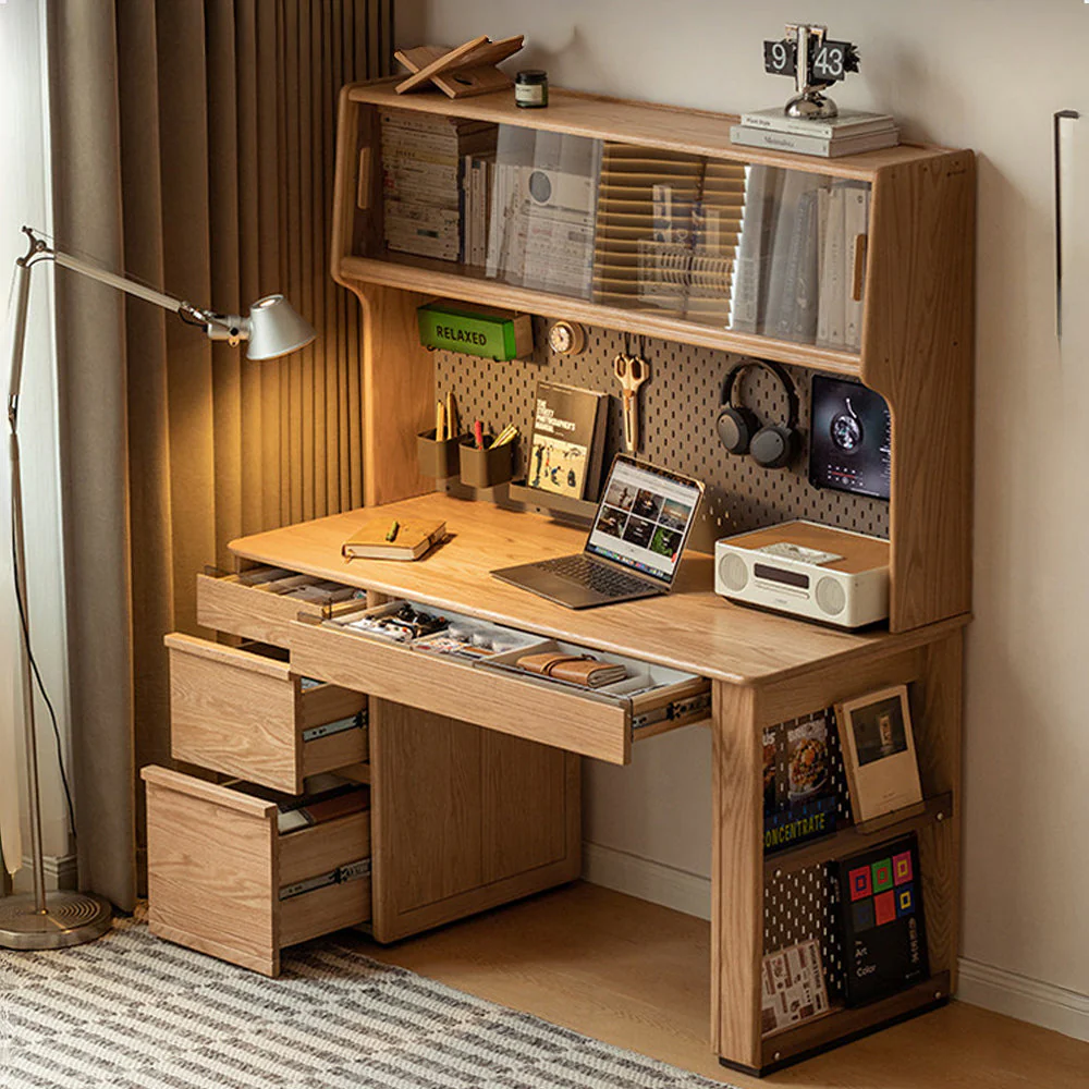 Oliveri Natural Solid Oak Desk with Hutch - Image 4